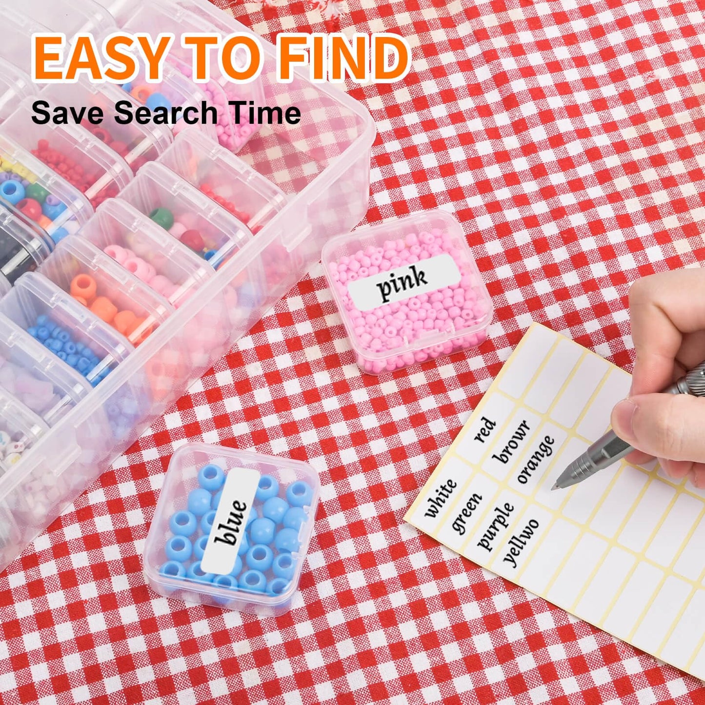 Bead Organizer Box, 60pcs Small Clear Plastic Storage Containers, Craft Storage Box Features Hinged Lid and Labels, Mini Boxes for Bracelets, Jewelry, Diamonds, Clay Beads, Screws, Seeds, Small Parts
