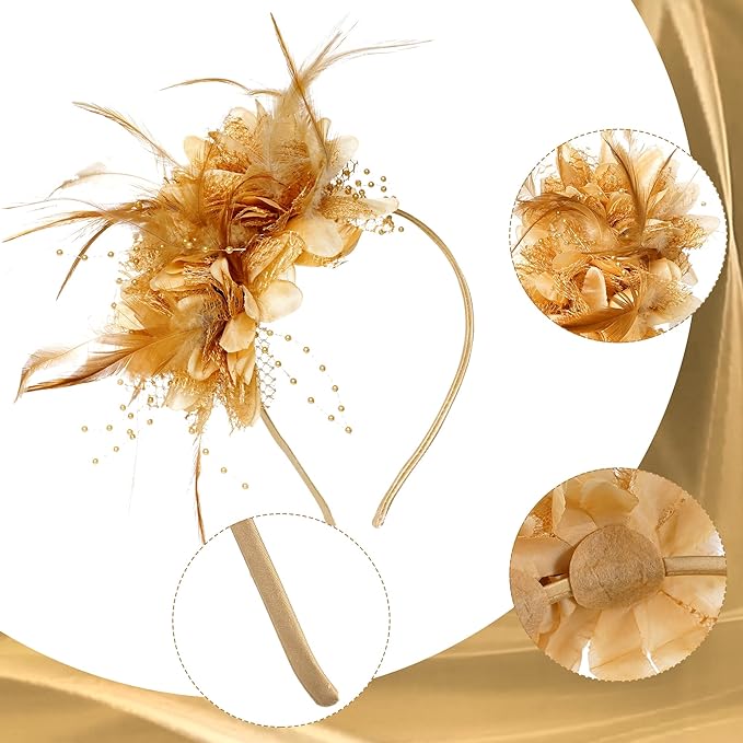 Womens Fascinators Hats Tea Party Hats for Women, Feather Pearl Veil Headband for Wedding Cocktail Dresses Accessories
