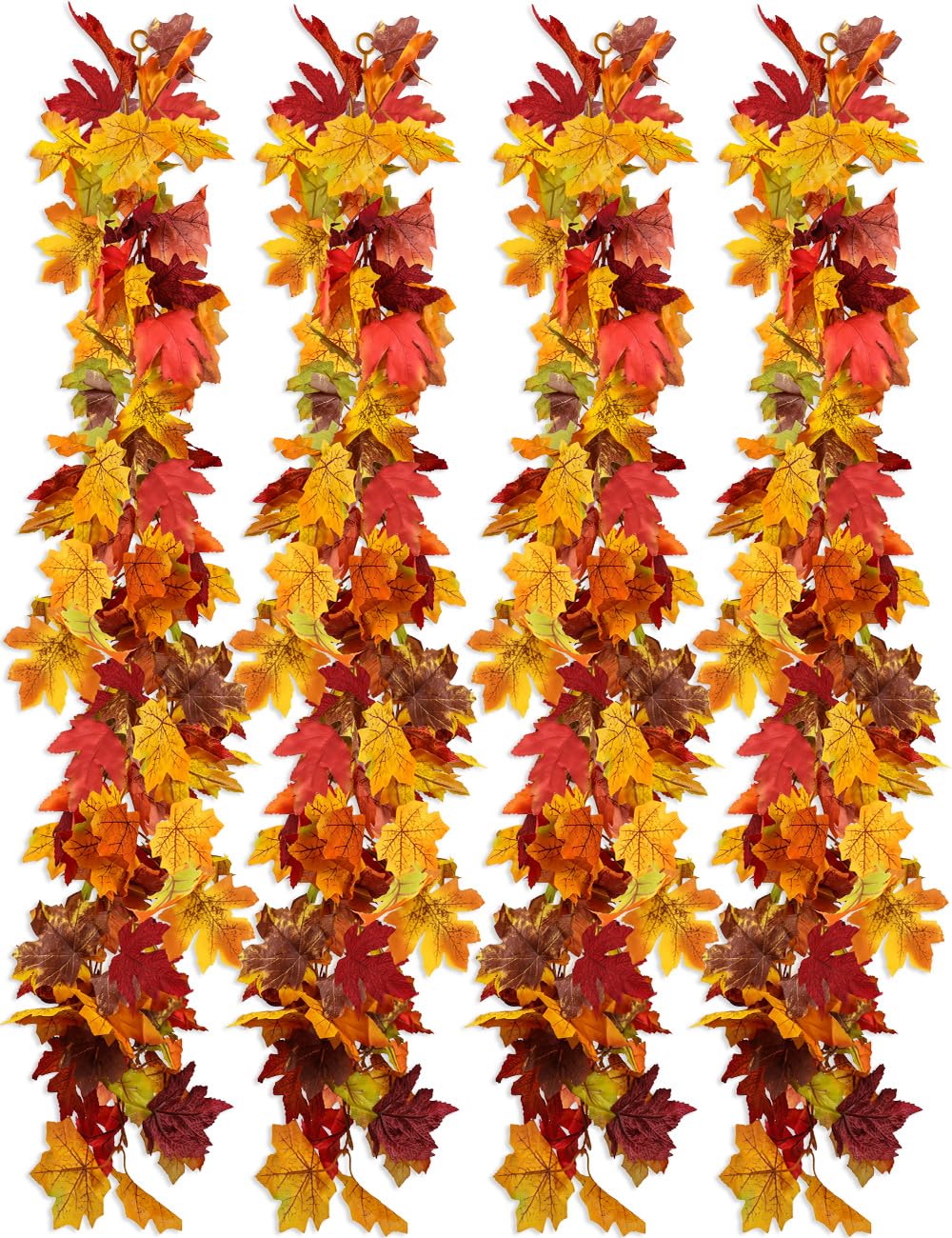 wohohoho 4 Packs Fall Garland Maple Leaf, 5.9Ft/Pieces Fall Leaves Garland 7 Maple Leaves Hanging Vines for Autumn Decor Halloween Thanksgiving Christmas Indoor Outdoor Decorations