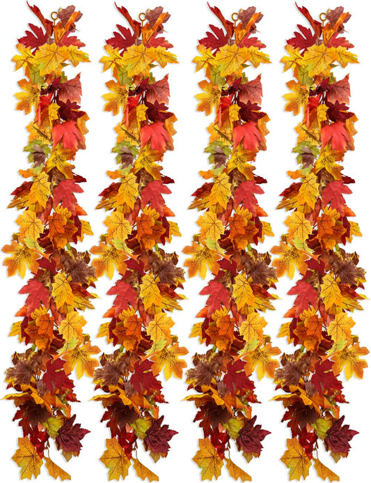 wohohoho 4 Packs Fall Garland Maple Leaf, 5.9Ft/Pieces Fall Leaves Garland 7 Maple Leaves Hanging Vines for Autumn Decor Halloween Thanksgiving Christmas Indoor Outdoor Decorations