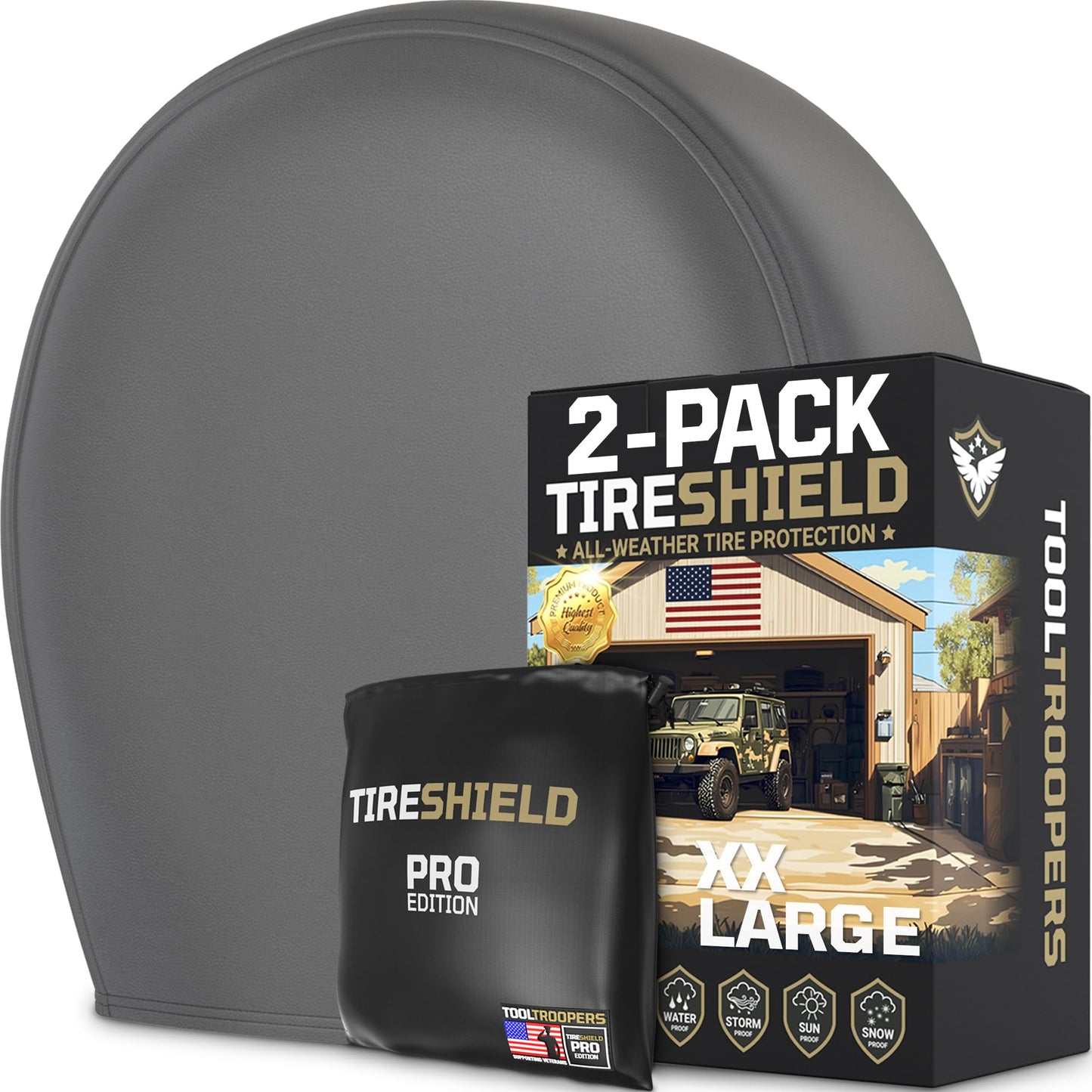 TIRESHIELD PRO Trailer Tire Covers (Set of 2) - Heavy Duty All-Weather UV-Resistant Protective Wheel Covers w/StormLock-System - Year-Round Protection for Your Trailer Tires w/ 35-38.75" Diameter