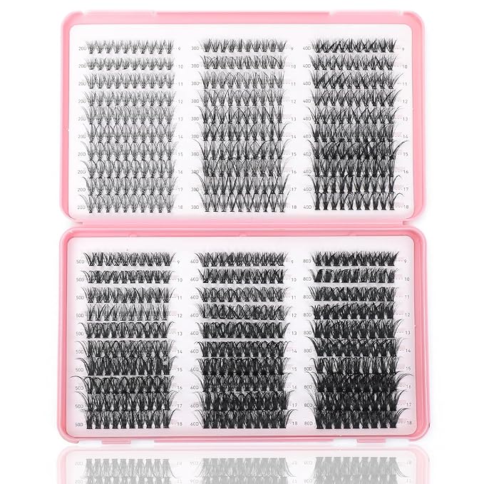 Lash Clusters Kit, 560 Pcs Eyelashes Clusters Kit 9-18mm Individual Lash Extension Kit D Curl Fluffy Wispy False Eyelashes (20D+30D+40D+50D+60D+80D, Lash Clusters)