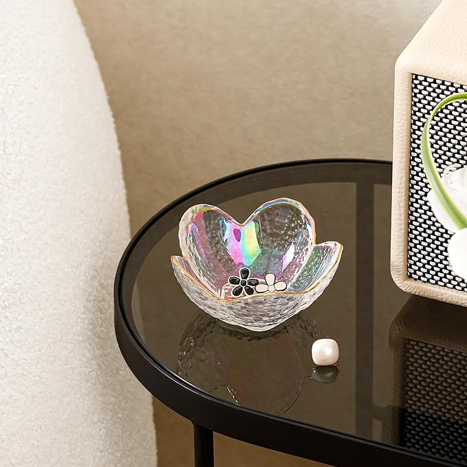 White Flower Jewelry Dish Glass Ring Dish Jewelry Tray Cute Vanity Organizer Room Decor Aesthetic Nightstand Bathroom Decor Trinket Dish Ring Holder Jewellery Tray Valentine's Birthday Gifts for Women