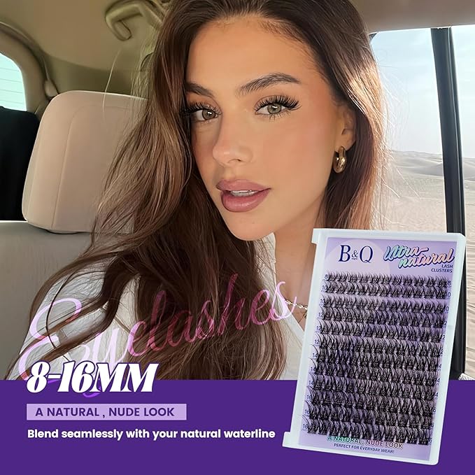 B&Q Natural Lash Clusters 01 - Cluster Eyelash Extensions, Pestañas Postizas Naturales Style Eyelashes Comfort Fit - Day-to-Night Natural Effect - Office & Date Ready For Effortless Beauty(8-16mix)