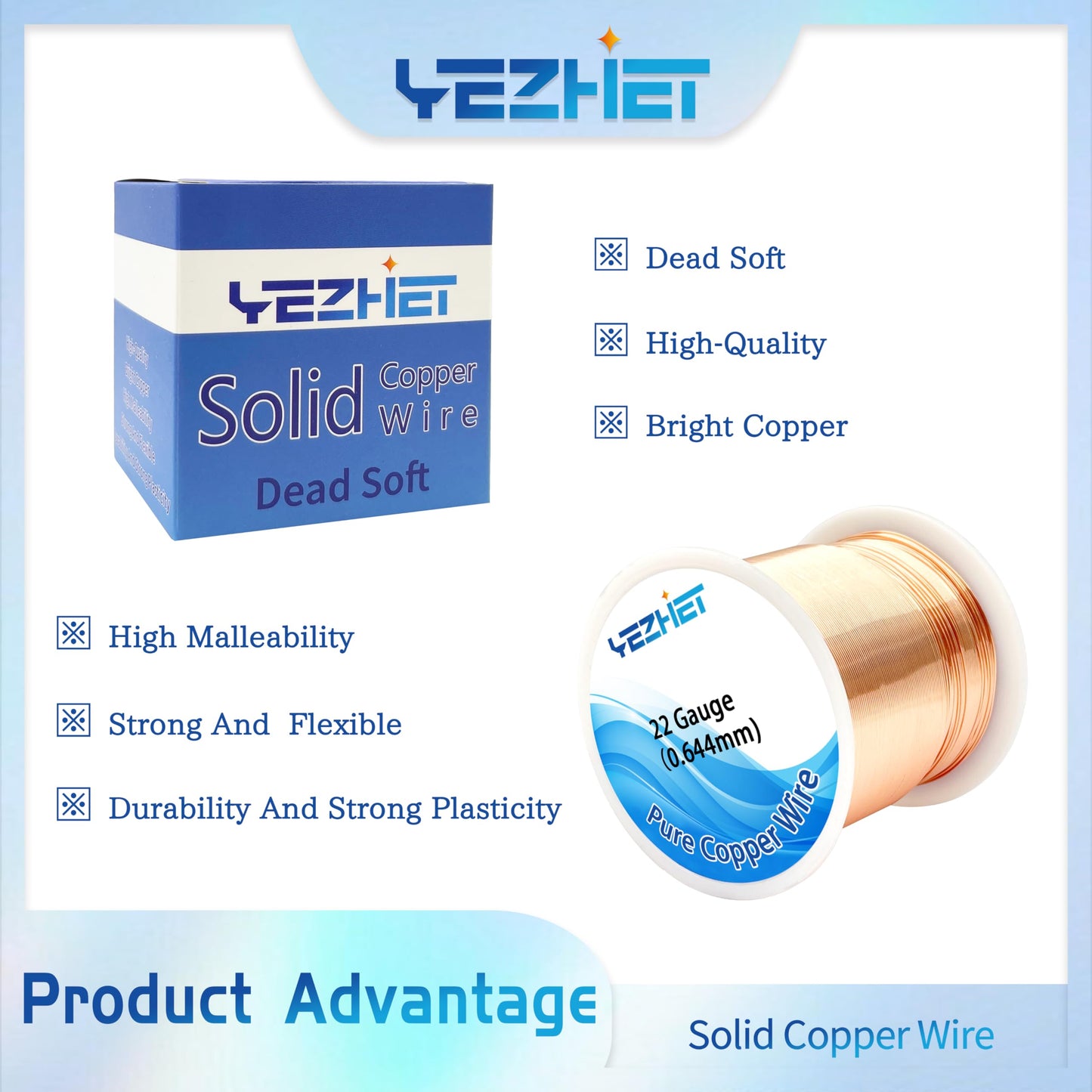 Solid Soil Copper Wire(22 Gauge, 16OZ, 500Ft) for Jewelry Making, Bare Pure Copper Wire for Crafts