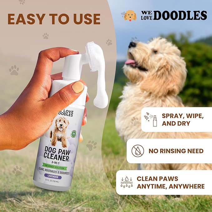 No-Rinse Dog Paw Cleaner with Built-in Silicone Bristle Brush | 3-in-1 Dirty Paw Washer Foaming Foot Cleaner for Muddy Pet Dogs & Cats | Gentle Moisturizing Waterless Shampoo - Lavender | 5 fl oz