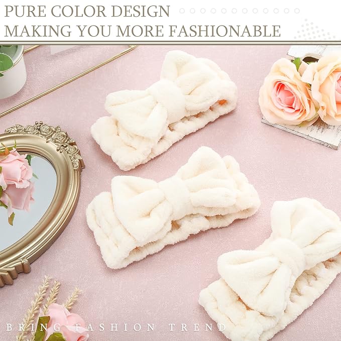 Hicarer 3 Pieces Towel Headbands for Women Makeup Spa Headband for Washing Face Shower (Beige)