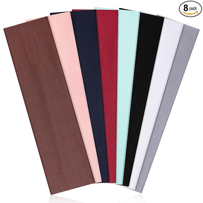 Ztomine 8 Pack Headbands for Women Non Slip - Stylish Sports Hair Bands for Women's Hair - Soft Cotton Cloth Stretchy Headbands for Women for Yoga, Outdoor Exercise Running