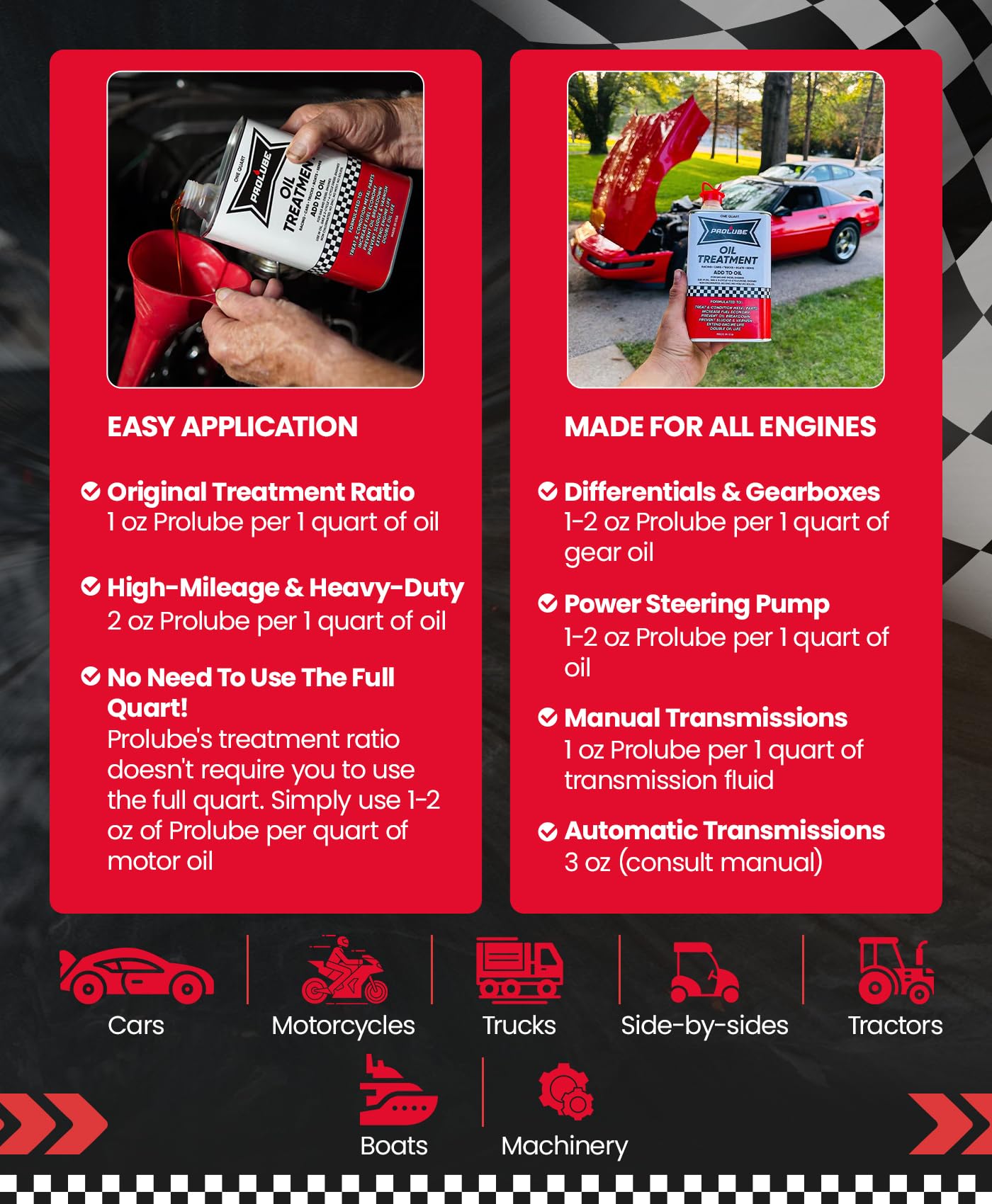 Prolube Oil Treatment - Engine Oil Additive for Gas & Diesel Engines - Reduces Wear, Noise, Vibration - Boosts Fuel Economy & Horsepower - Works on Transmissions & Differentials (1Gallon)