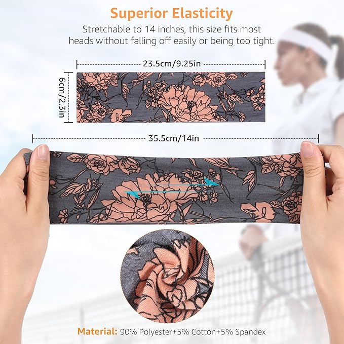 DiyJibb Headbands for Women, Stretchy Non Slip Soft Cotton Cloth Hair Bands for Sports, Workout, Yoga and Running, 7pcs
