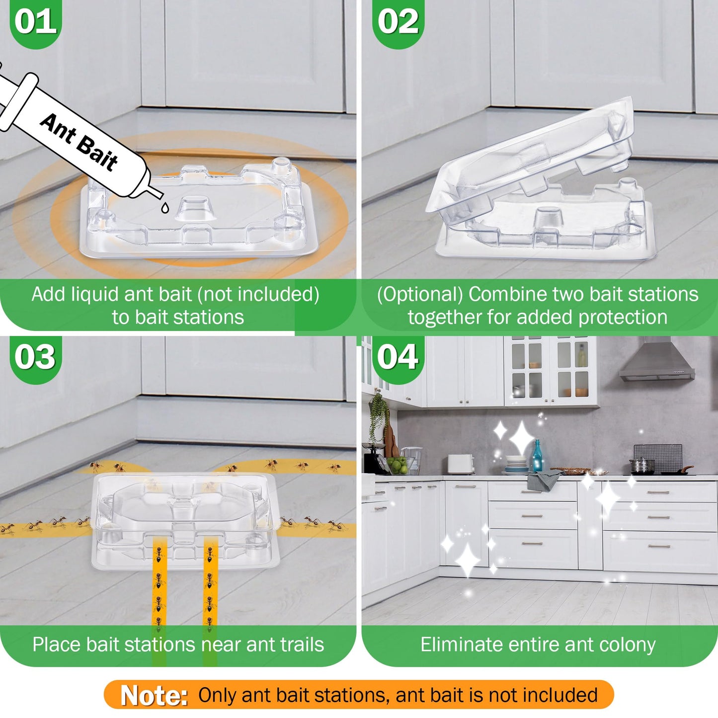 Qualirey 32 Pcs Ant Bait Stations Reusable (Bait NOT Included), Multi Surface Ant Killer Trap for Home, Control for Indoor and Outdoor Use, Roach Station for Common Household (16 Set, Standard Size)