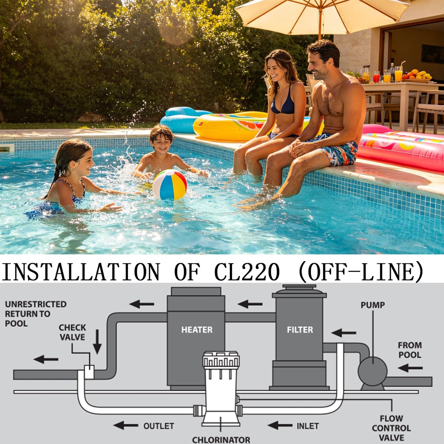 CL220 Offline Chlorinator for Swimming Pool Ponds,Replacement Hayward cl220 Chlorine Feeder,9 lbs Capacity,360 ° Adjustable Water Flow Knob, Thickened ABS Material