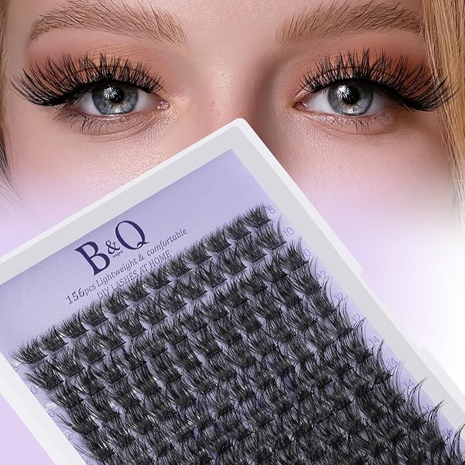 B&Q Wispy Lash Clusters Full B02,Eyelash Clusters 156PCS Comfortable band Cluster Eyelash Extensions,8-18mm Volume Individual Lashes Lightweight D Curl Lash Clusters Soft Eyelashes Natural Look(B02)