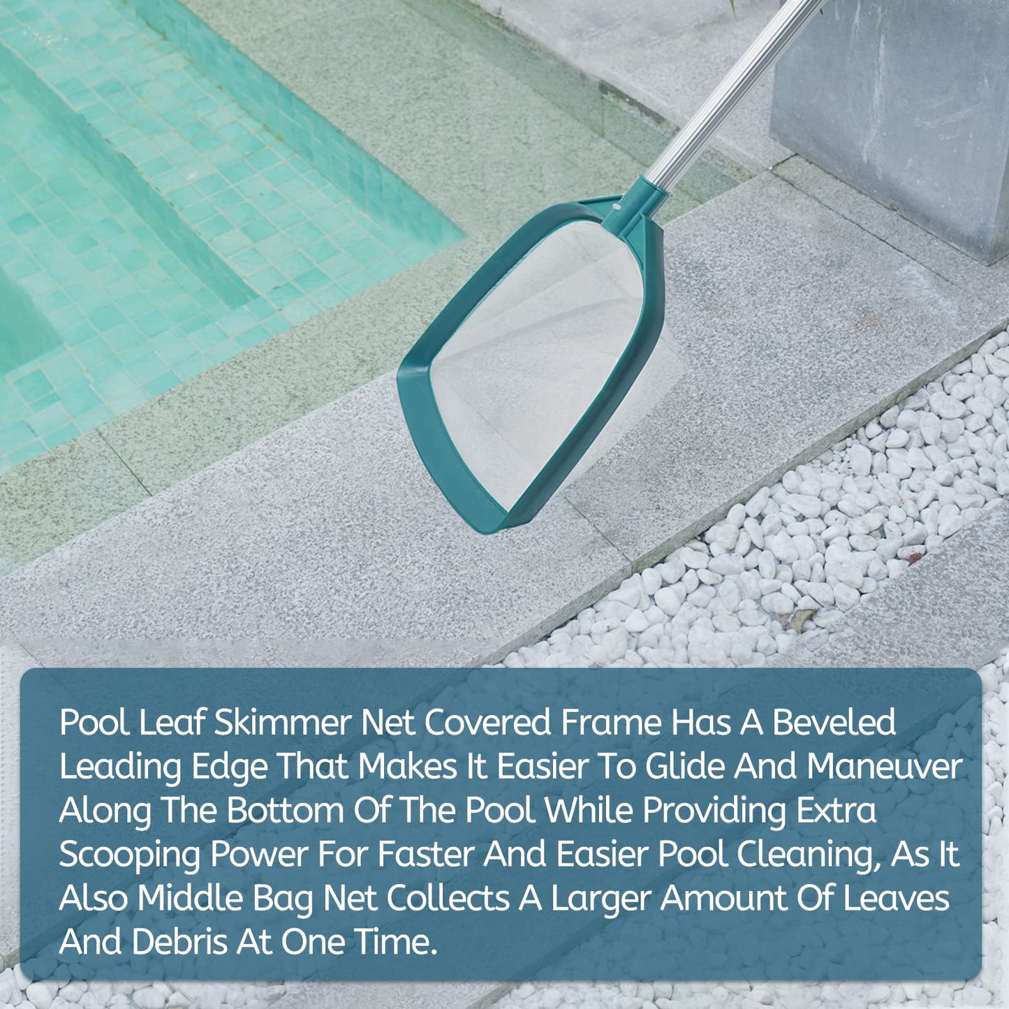 POOLWHALE Upgrades Swimming Pool Leaf Net Skimmer Rake with Adjustable Aluminum Pole and Nylon Medium Fine Mesh for Cleaning Swimming Pools, Hot Tubs, Spas and Fountains