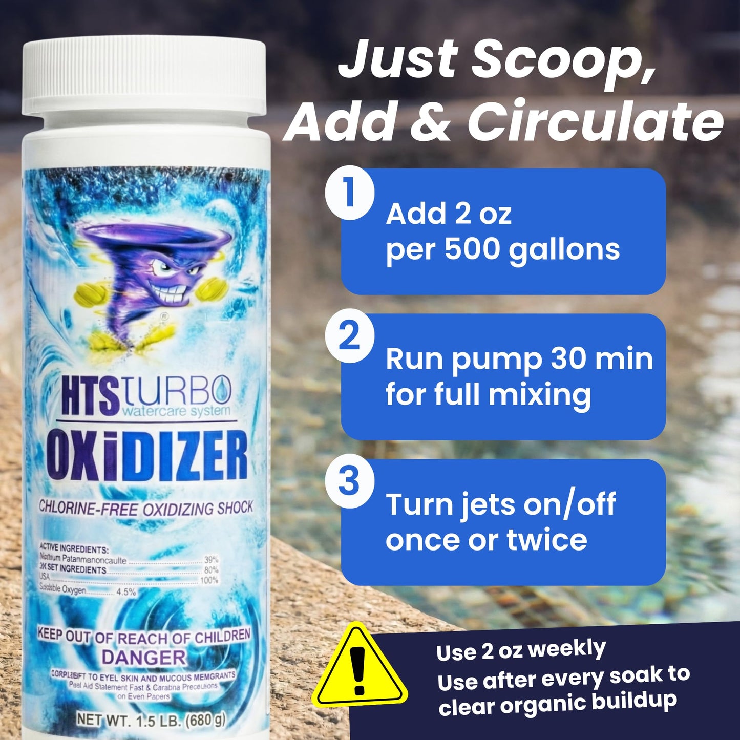 HTS Turbo 1.5 lbs Non-Chlorine Spa Shock - Oxidizer for Hot Tub & Spa - Fast-Dissolving, Crystal Clear Water, USA Made