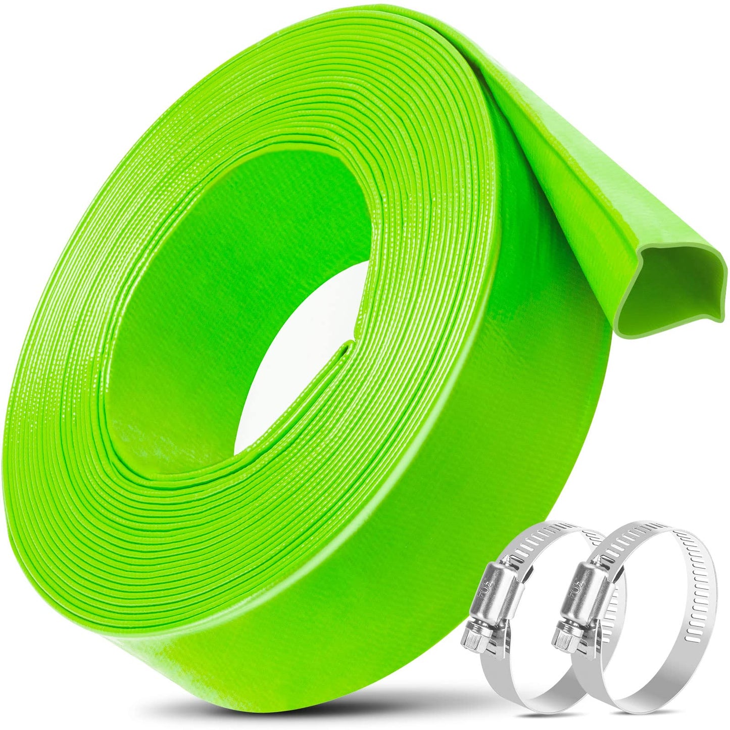 Jin&Bao 2" x 25 FT Pool Backwash Hose, Heavy Duty Reinforced Lay-Flat Discharge Hose, Burst Resistant Drain Hose with 2 Clamps, for Pool Filter & Sump Pump-Blue