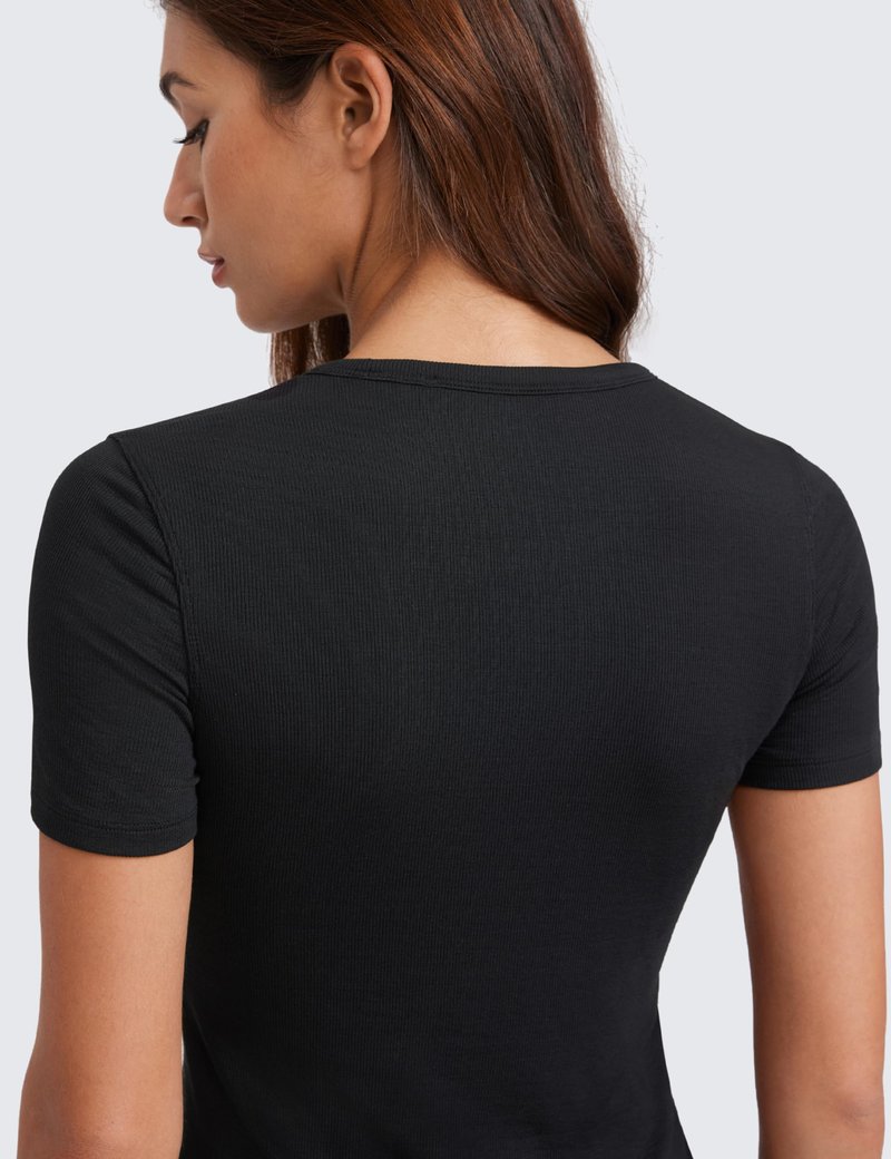 CRZ YOGA Womens Ribbed Modal Casual Short Sleeve Crew Neck Basic Shirts Going Out Soft Fitted Stretchy Athletic Workout Tops Black Medium