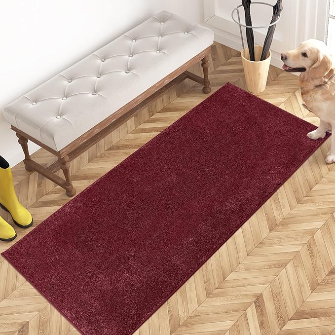 PURRUGS Dirt Trapping Door Mat 24" x 59", Non-Slip Machine Washable Entryway Rug, Dog Doormat, Indoor Front Door Mat, Super Absorbent Entry Rug for Muddy Shoes & Paws, Burgundy Red