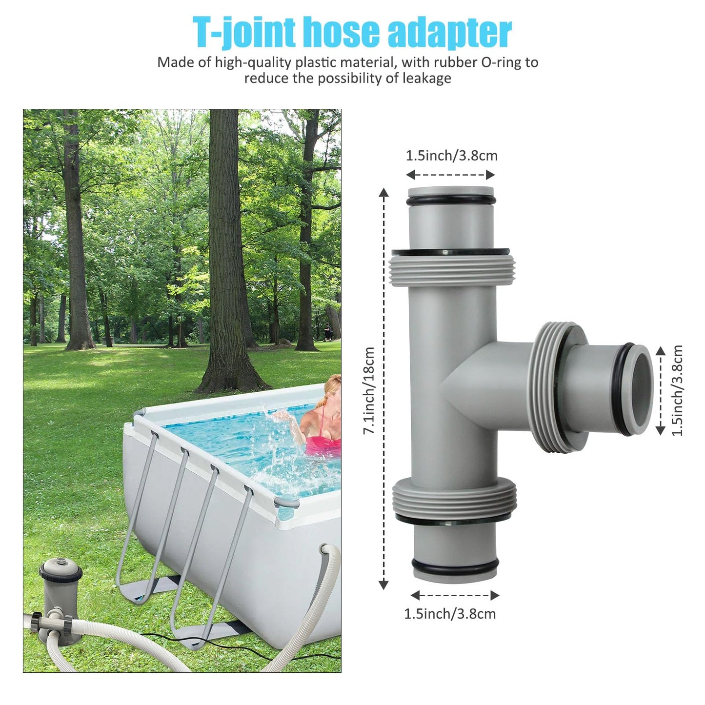 Taudang 1-1/2 inch T Tee Joint Pool Filter Pump Hose Connector 1.5" to 1.5" Replacement for Intex Swimming Pool Pumps,Pool Hose Adapter and Filter Pumps (3 interfaces)