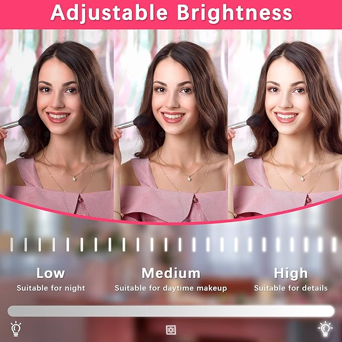 ROLOVE 22x17 Inch Lighted Vanity Mirror with Dimmable LED Lights - 3 Color Modes, Smart Touch Control & 360° Rotating Base - Desk Makeup Mirror (White)