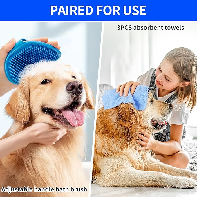 Dog Paw Cleaner for Dogs, (with 3Pcs Absorbent Towels & Adjustable Bath Brush) Dog Paw Washer, Pet Foot Cleaner (Deep Blue, Small)