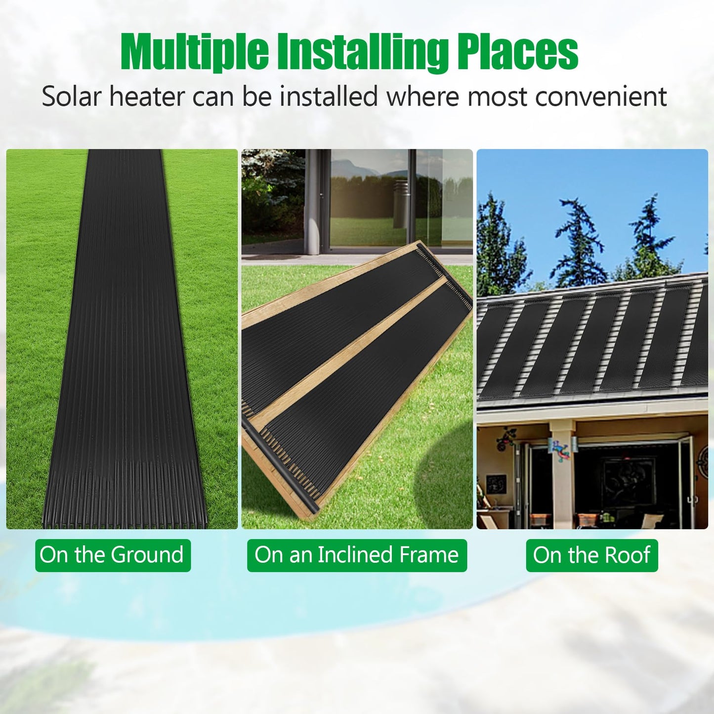 IRONMAX Solar Pool Heater, 2.5 x 20 Feet Above Ground/Inground Solar Panels for Pool Heating, Weatherproof Pool Warmer, Portable Swimming Pool Heaters System for Outdoor Roofs
