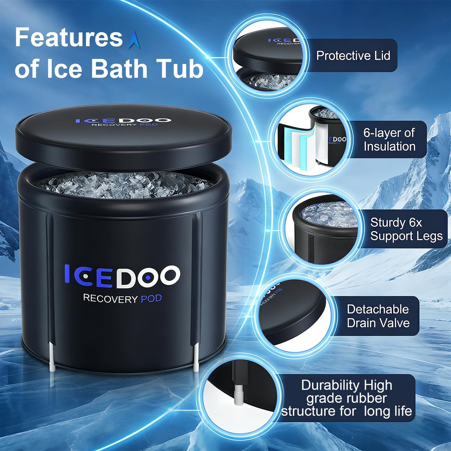 Wxtkkom Ice Bath Tub for Athletes & Adults, 119 Gallon Portable Cold Plunge with Cover, Multi-Layered Recovery Bath for Cold Water Therapy, Indoor Outdoor Home Gym Garage