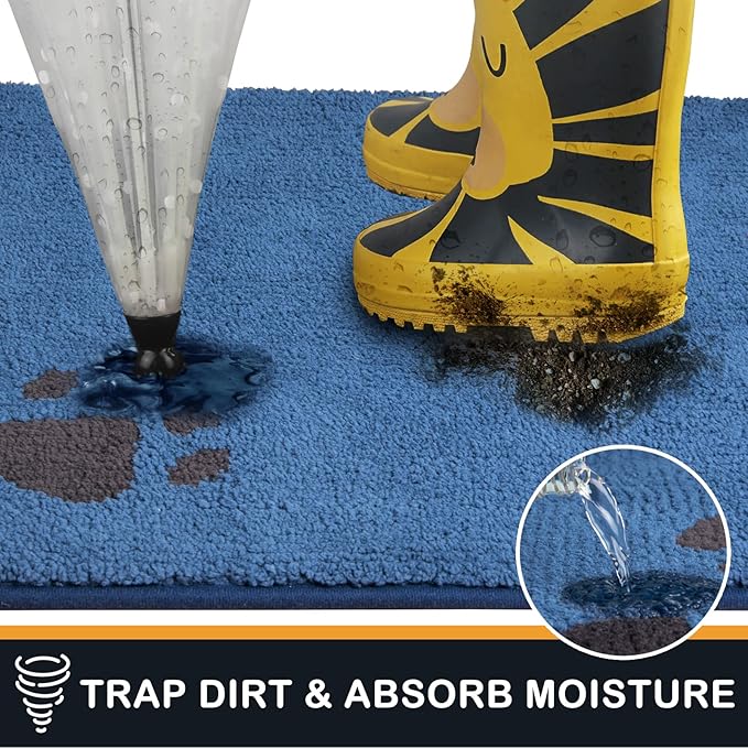 PURRUGS Dirt Trapping Door Mat 24" x 59", Non-Skid/Slip Machine Washable Microfiber Entrance Rug, Shoes Scraper, Dog Doormat, Super Absorbent Floor Mat for Muddy Wet Shoes and Paws, Blue