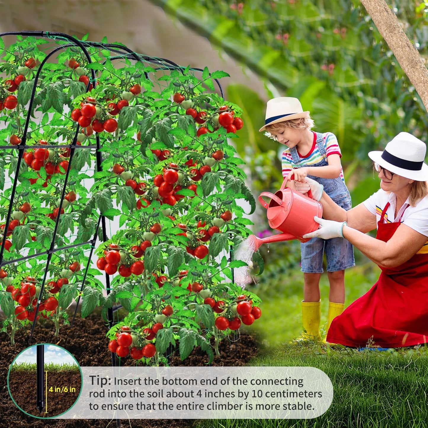 OTOSUNNY Garden Trellis for Climbing Plants Outdoor, Cucumber Trellis for Raised Bed Garden, Arch Trellis Support for Cucumbers Tomatoes Beans Peas, 50x48 inch, Metal Trellis with Netting, Black