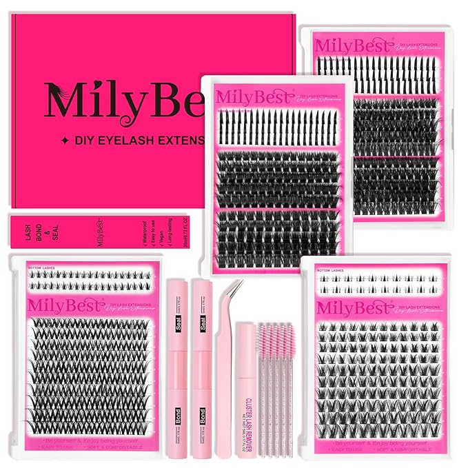 MilyBest Lash Clusters Kit with Spikes/Bottom Lashes Clusters 792Pcs Wispy DIY Lash Cluster Kit 4 Styles Curl Individual Eyelashes Pack with 2 Bond&Seal Volume Bulk Cluster Eyelash Extensions Kit