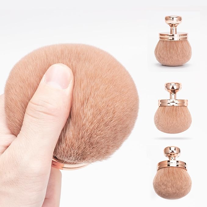 Blend & Blur Extra Large Body Makeup Brush for Self Tanner,Leg Makeup & Bronzer Self Tan Applicator, 3.2inch Wide Round Head Kabuki Brush For Application with Drawstring Bag (Rose Gold-Gold)