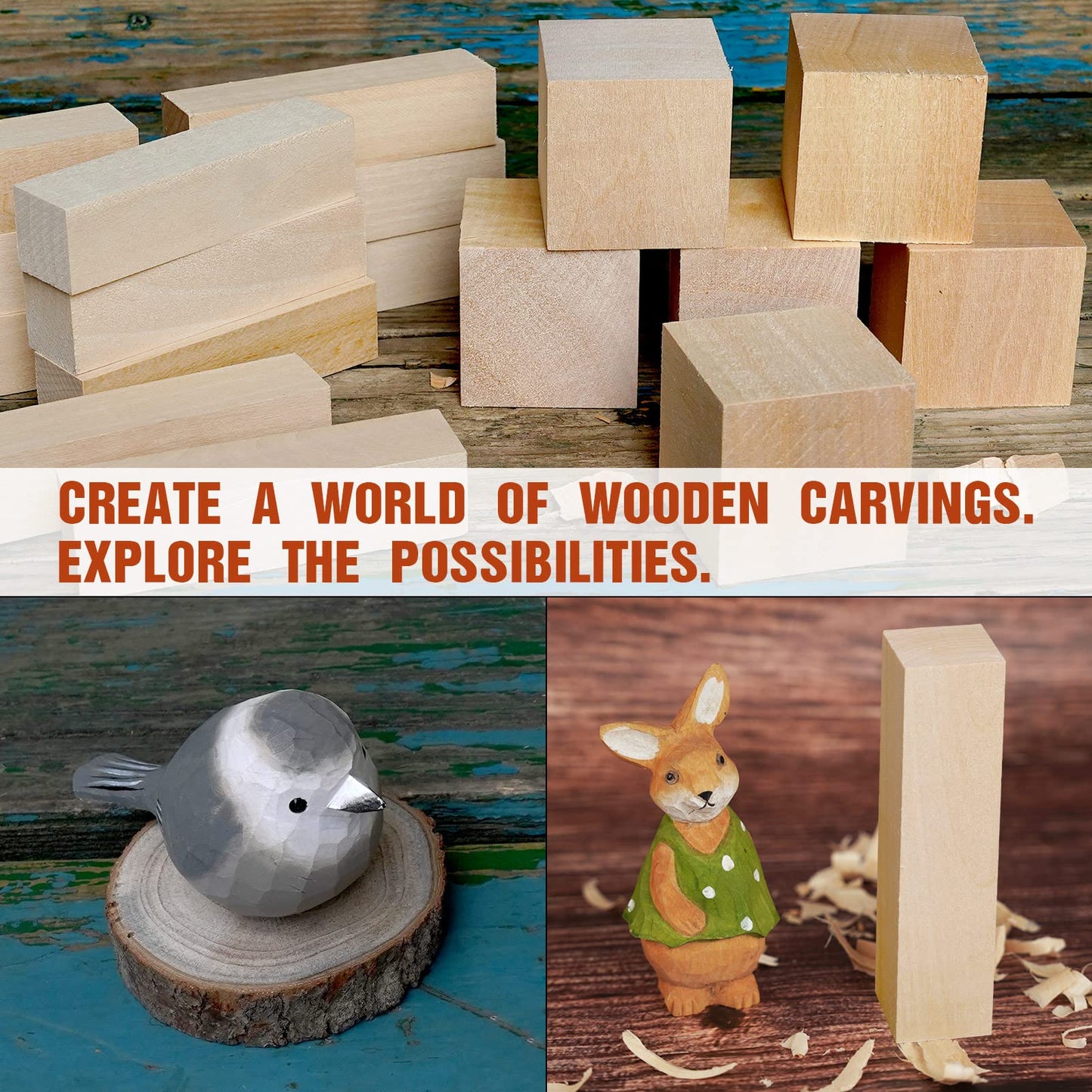 Basswood Carving Blocks, 20PCS Whittling Wood Blocks Kit with 2 Different Sizes, Bass Wood for Carving Easy to Use, for Kids and Adults