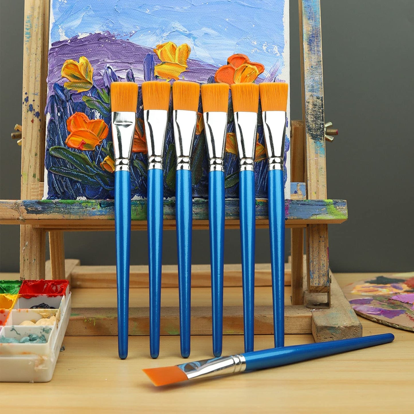 1 inch Flat Paint Brushes for Acrylic Painting, 32 Pieces Large Acrylic Paint Brushes Bulk for Acrylic, Watercolor, Oil, Crafts, Face Body Art