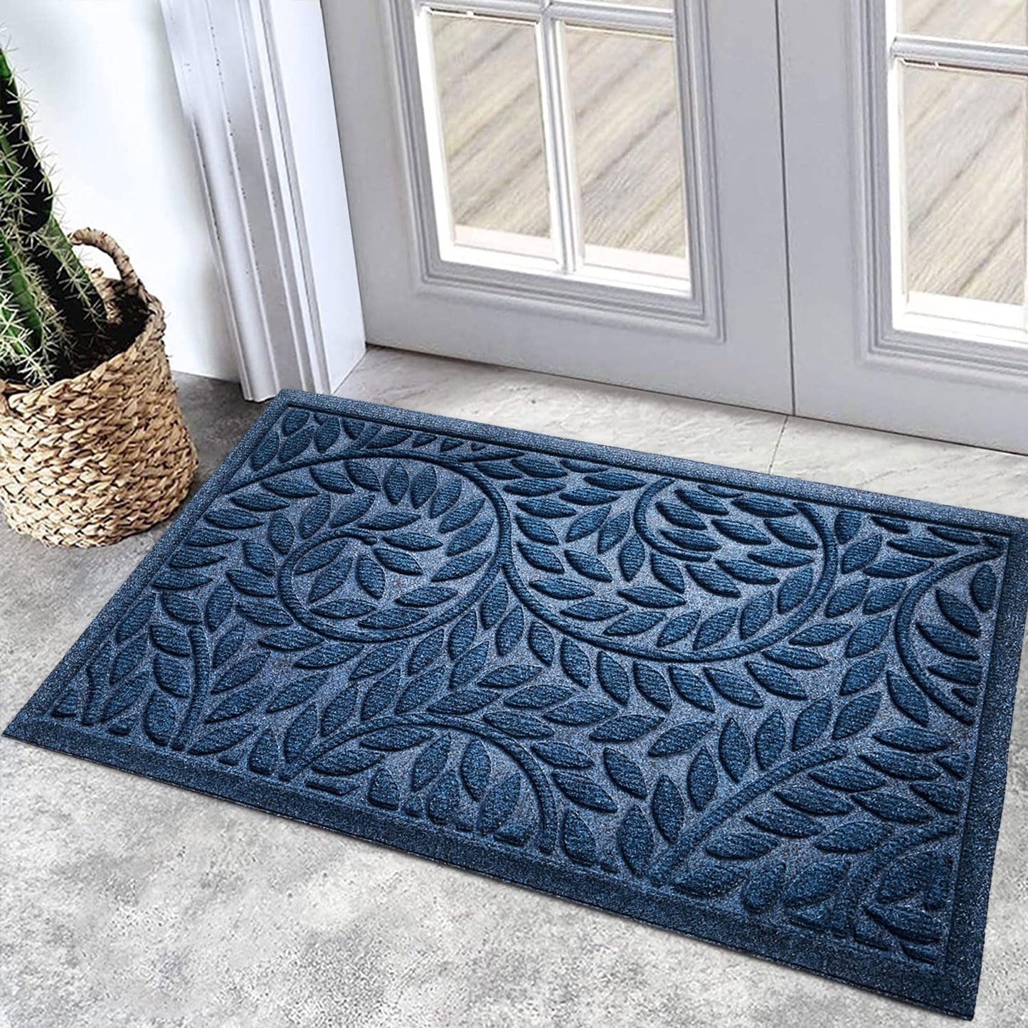 Bulijojo Front Door Mat Entrance,Durable Heavy Duty Welcome Mat,Thick Absorbent Natural Rubber Non Slip Mat,Sturdy Entryway Blue 17"x30"