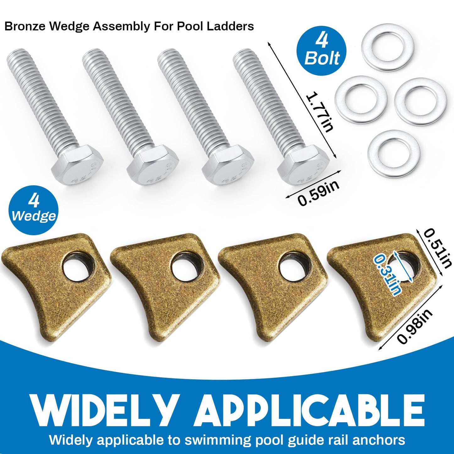MorningRo 4 Pcs Pool Ladder Anchors Bronze Wedge Assembly Swimming Pool Stair Rail Anchor with Bolt Compatible with Perma Cast 3", 4" Hand Rail Anchors Sockets Ladder Parts Brackets