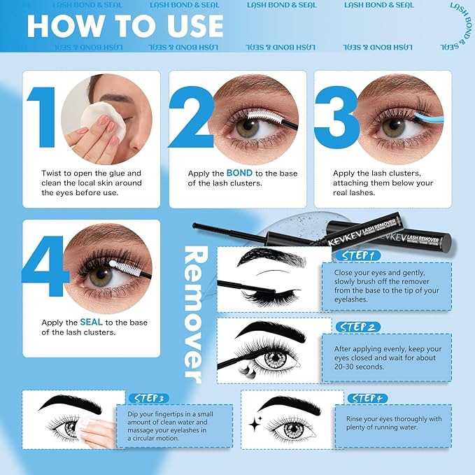 Lash Cluster Glue Lash Remover For Lash Extensions 3 In 1 Kit Strong Hold Clear Bond and Seal Lash Glue Gentle Quick Removal Lash Cluster Remover DIY Lash Extension At Home,Easy to Use(10ml+5ml)