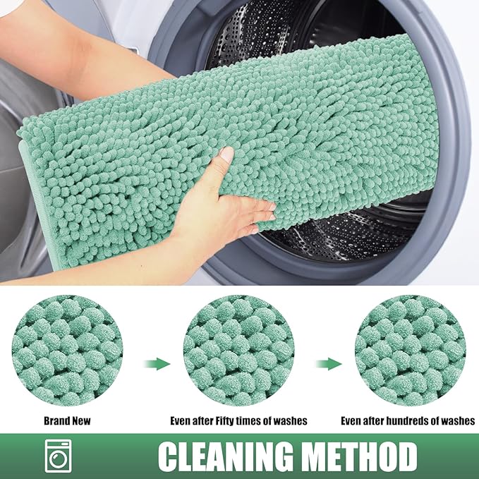 IM HOME Chenille Absorbent Outdoor Doormat 30" x 20", Washable Muddy Door Mats for Dog Non Slip Indoor Doormat Dog Mat for Muddy Paw Front Inside Doormats for Entryway Seafoam Green