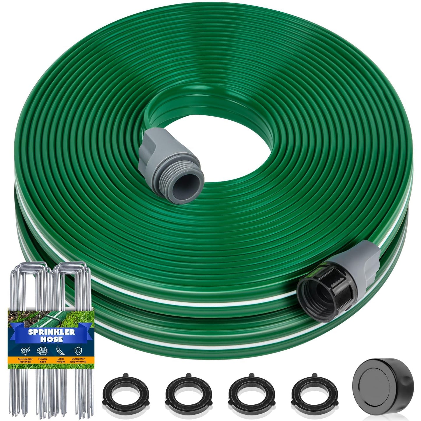 Jin&Bao Sprinkler Hose with Holes 25FT, Heavy Duty Garden Watering Hose, High-Efficiency Lawn Sprinkler System with Staples
