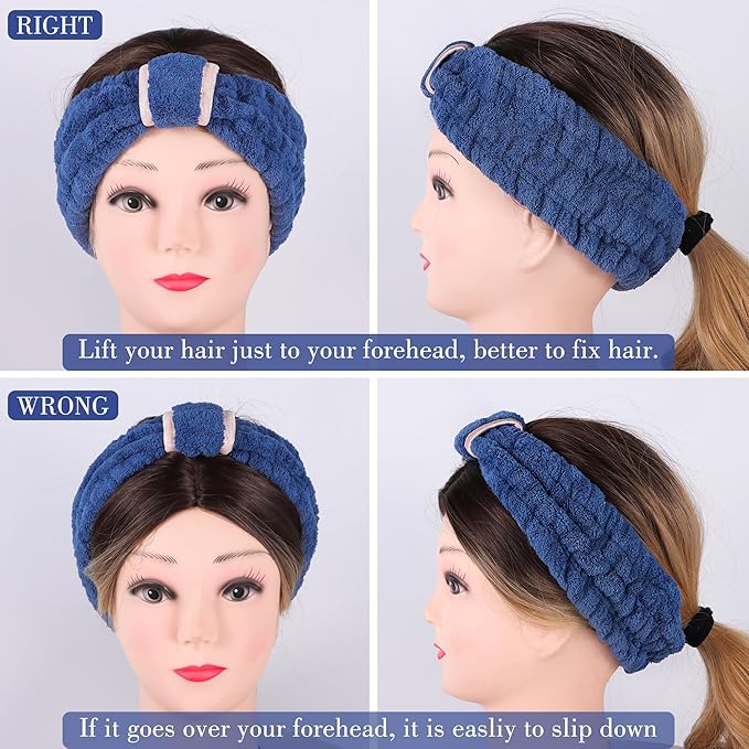 9 Pcs Spa Headband for Washing Face,Skincare Headband and Wristband Set,Women Teen Girls Facial Hairbands for Washing Face, Makeup, Sports, Yoga (dark blue + beige + orange red)