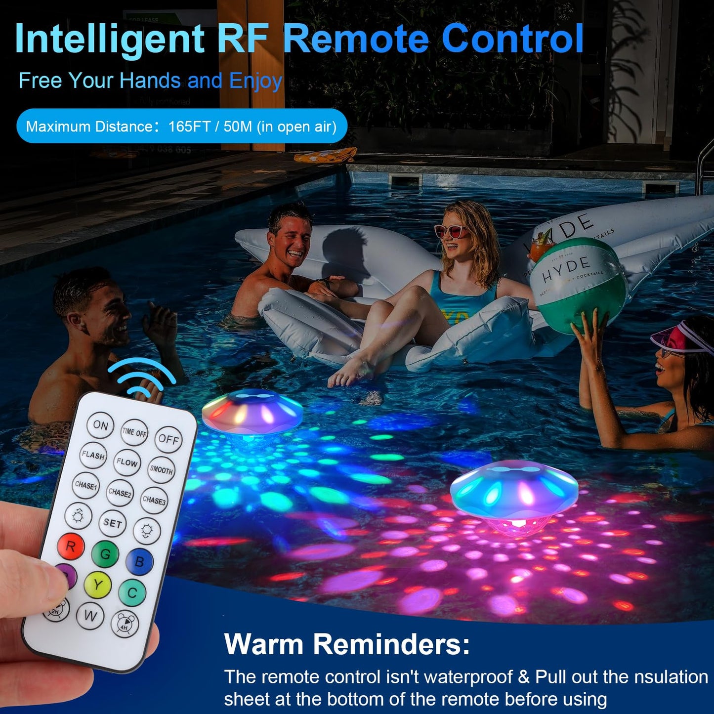 TEPENAR Rechargeable Floating Pool Lights: 2 Pack Pool Light that Float with RGB Color Changing Upper and Lower Floating Lights Remote Control IP68 Waterproof Bathtub Lights for Pond Garden Party