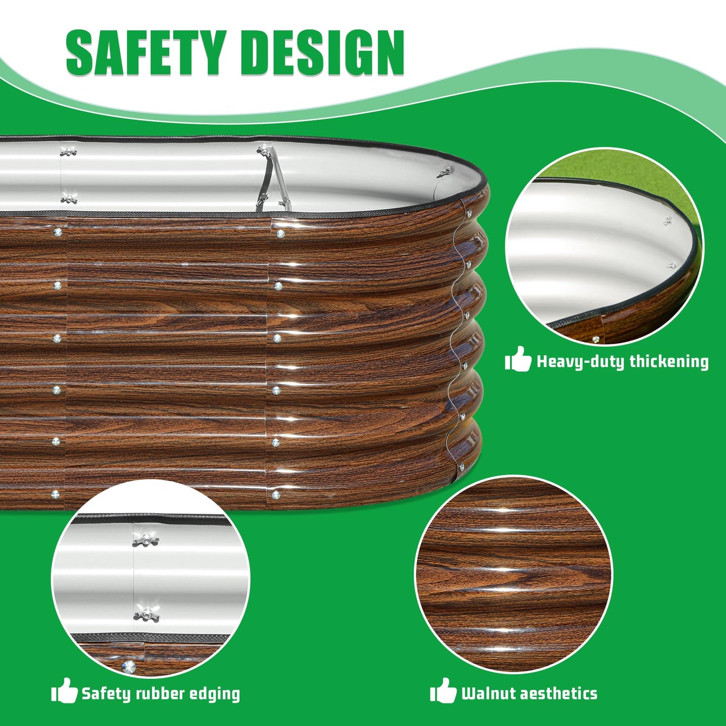SnugNiture 4x2x1.5ft Raised Garden Bed Outdoor, 17" Tall Galvanized Metal Planter Box, Oval Raised Garden Bed Kit for Planting Vegetables Plants Fruits, Brown
