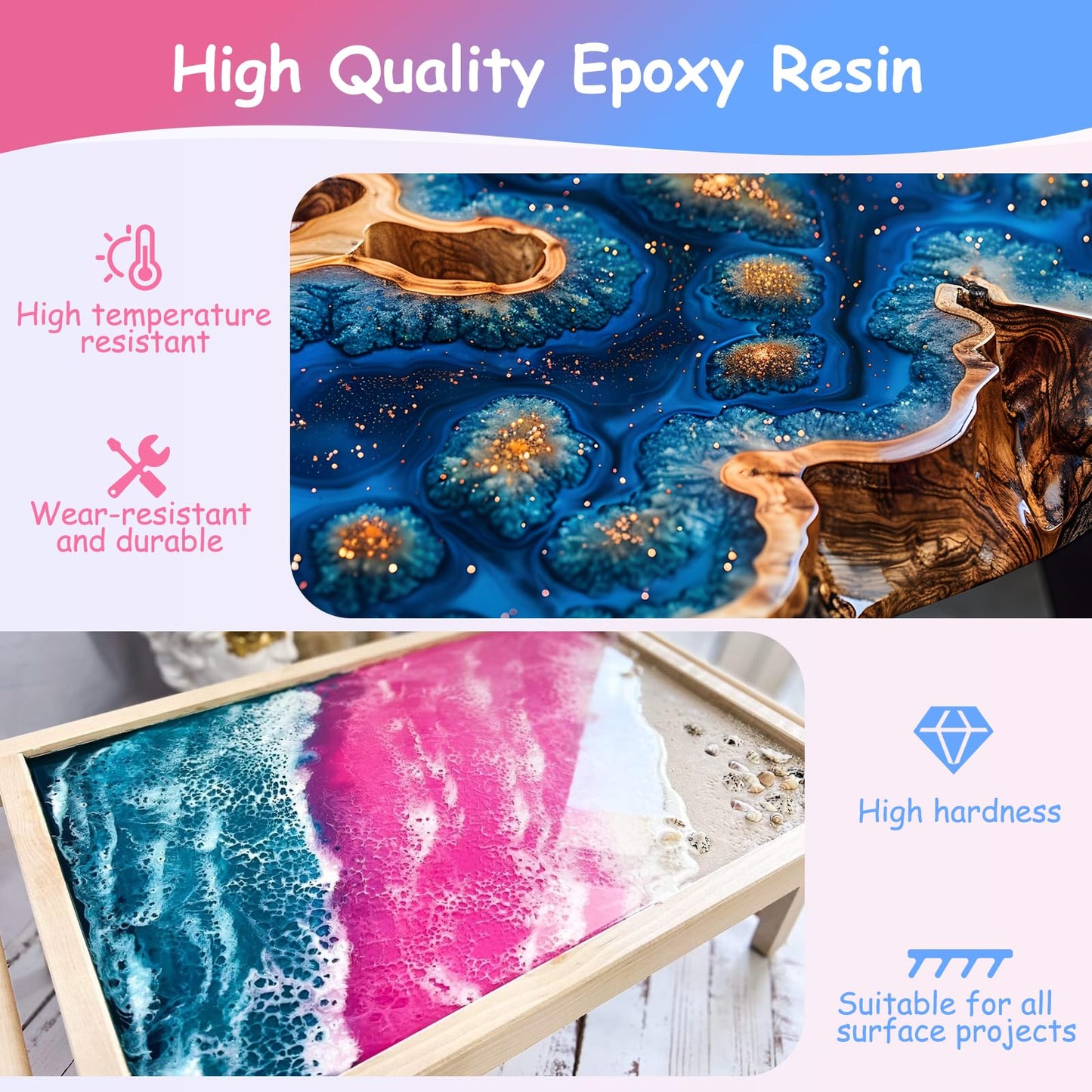 KISREL Epoxy Resin 1 Gallon - Clear Epoxy Resin Kit with 16 Pigments and 8 Colors of Mica Powders - No Yellowing No Bubble Casting Resina for Art Crafts, Jewelry Making & Resina Molds(1/2 Gallon x 2)