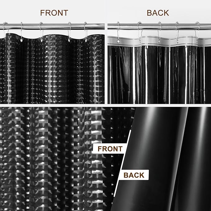 Barossa Design Black Shower Curtain Liner 72" x 72" for Bathroom - Waterproof Standard Size PEVA Shower Liner with 3 Magnets, Lightweight, Metal Grommets - Dimensional Black, 72x72