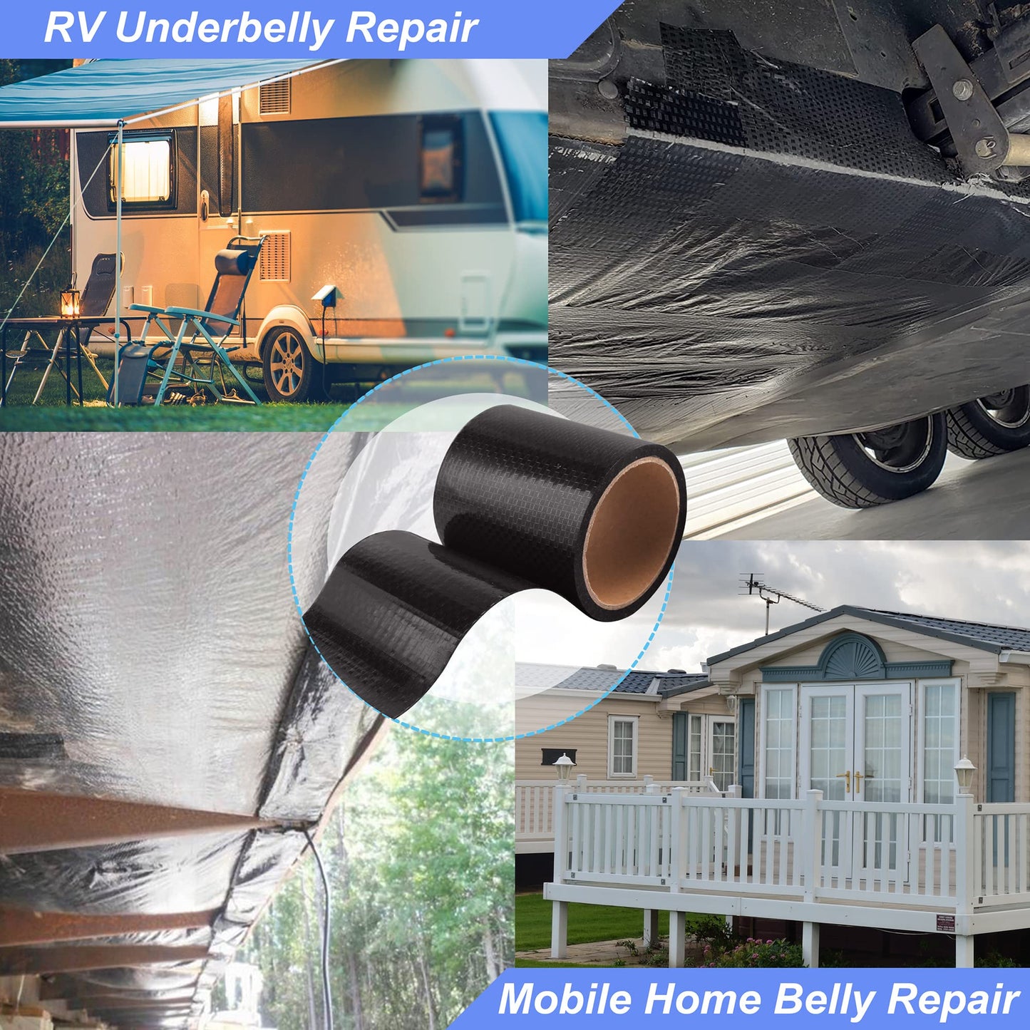 PlusRoc RV Underbelly Material RV Underbelly Tape Waterproof Flex Belly Tape with Permanent Sealing Adhesive for Mobile Home, Camper Travel Trailer, Tear Repair Patch(6'' x 20')