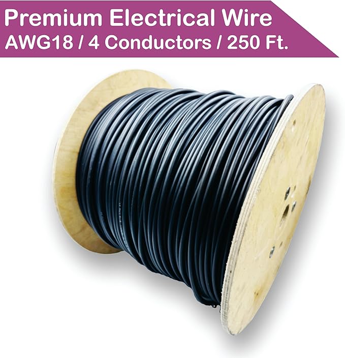 NATIONAL Wire & Cable – 18 AWG 4-Conductor Premium Copper Wire, 250 ft, Stranded | Made in USA, Flexible Jacket | LED Strips, Electronics, Low Voltage, DIY Projects, Indoor and Outdoor Use