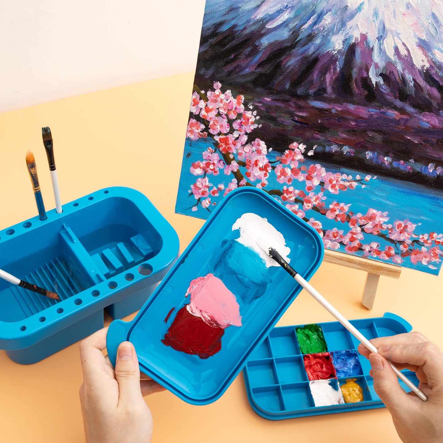 MyLifeUNIT Paint Brush Cleaner, Paint Brush Holder and Organizers with Palette for Acrylic, Watercolor, and Water-Based Paints (Royal Blue)