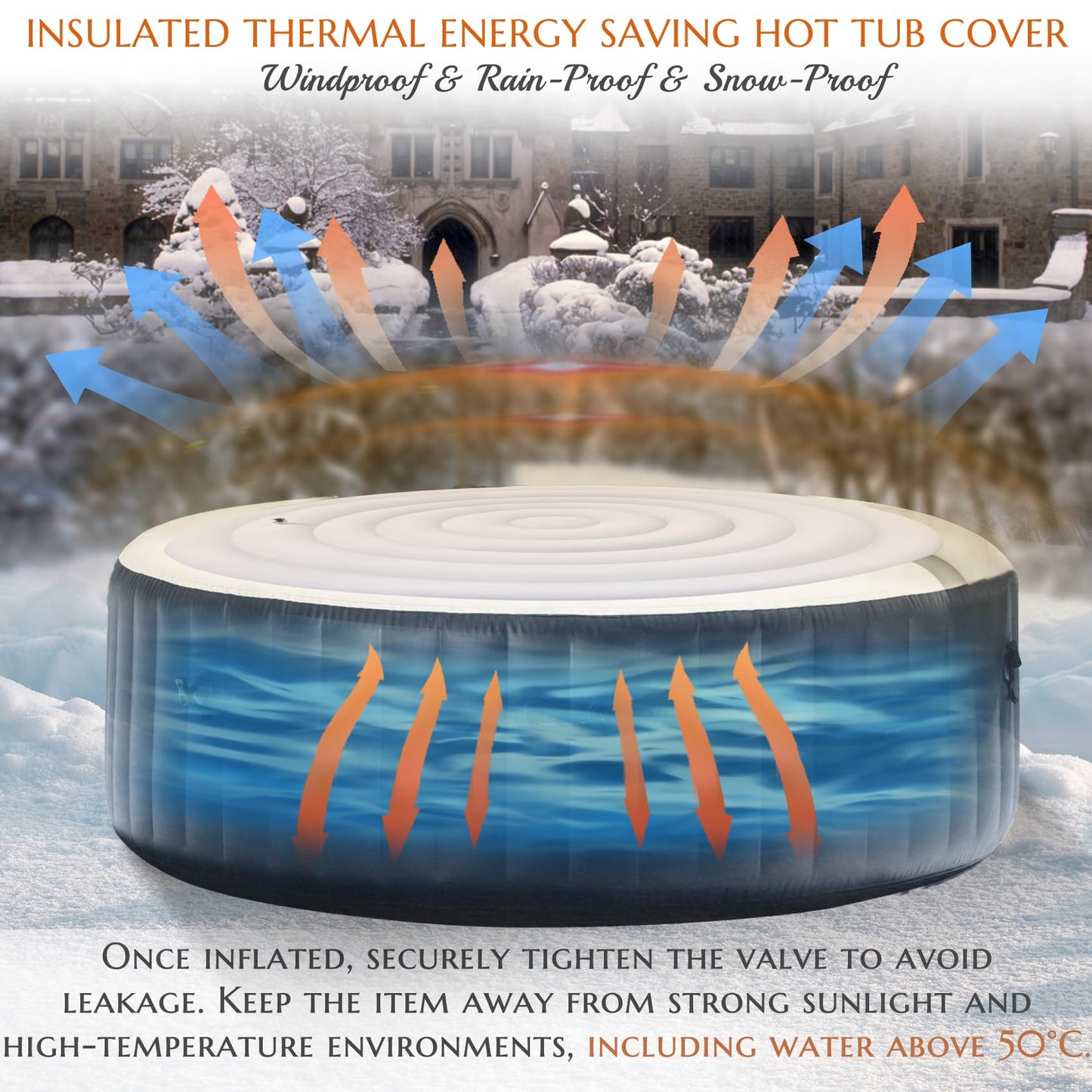 Inflatable Hot Tub Cover Round, Fits Saluspa Coleman Intex Cover, Thermal Insulated & Energy-Saving Weatherproof Protector, Unique Design Flexible Adjust Pool Cover Size Replacement-Life Time Support