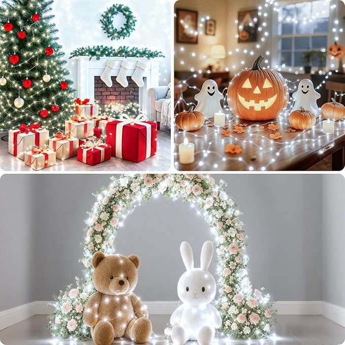 litogo 6 Pack Fairy Lights Battery Operated with Timer, 33FT 100LED Twinkle String Lights USB-C Powered 8 Modes Dimmable for Indoor Bedroom Centerpiece Wedding Classroom Dorm Christmas Decorations