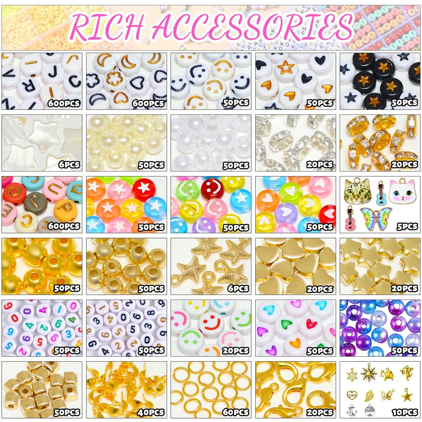 wuzoe Friendship Bracelet Kit, 16888pcs, 96 Colors Polymer Clay Beads & 1200 Letter Beads，Bracelet Making Kit for DIY Jewelry Making&Friendship Bracelet Making