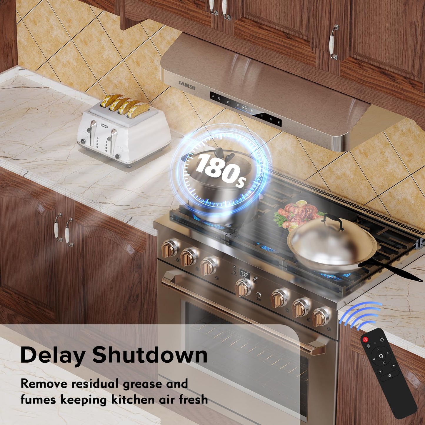 Under Cabinet Range Hood 36 Inch,900 CFM Stainless Steel Kitchen Stove Vent Hood with 4 Speed Exhaust Fan Gesture Sensing/Touch/Remote Control